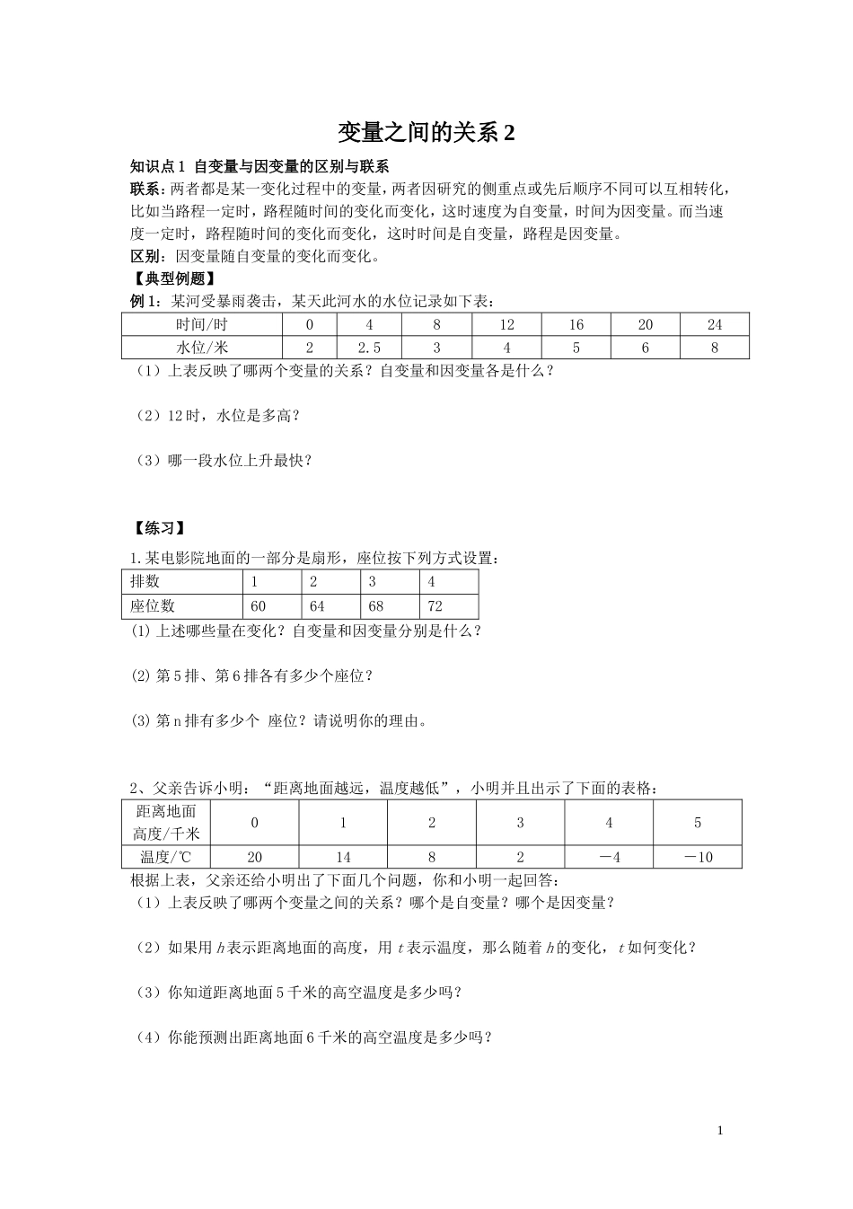 变量之间的关系最新典型习题_第1页