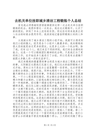 2024年去机关单位挂职城乡清洁工程锻炼个人总结