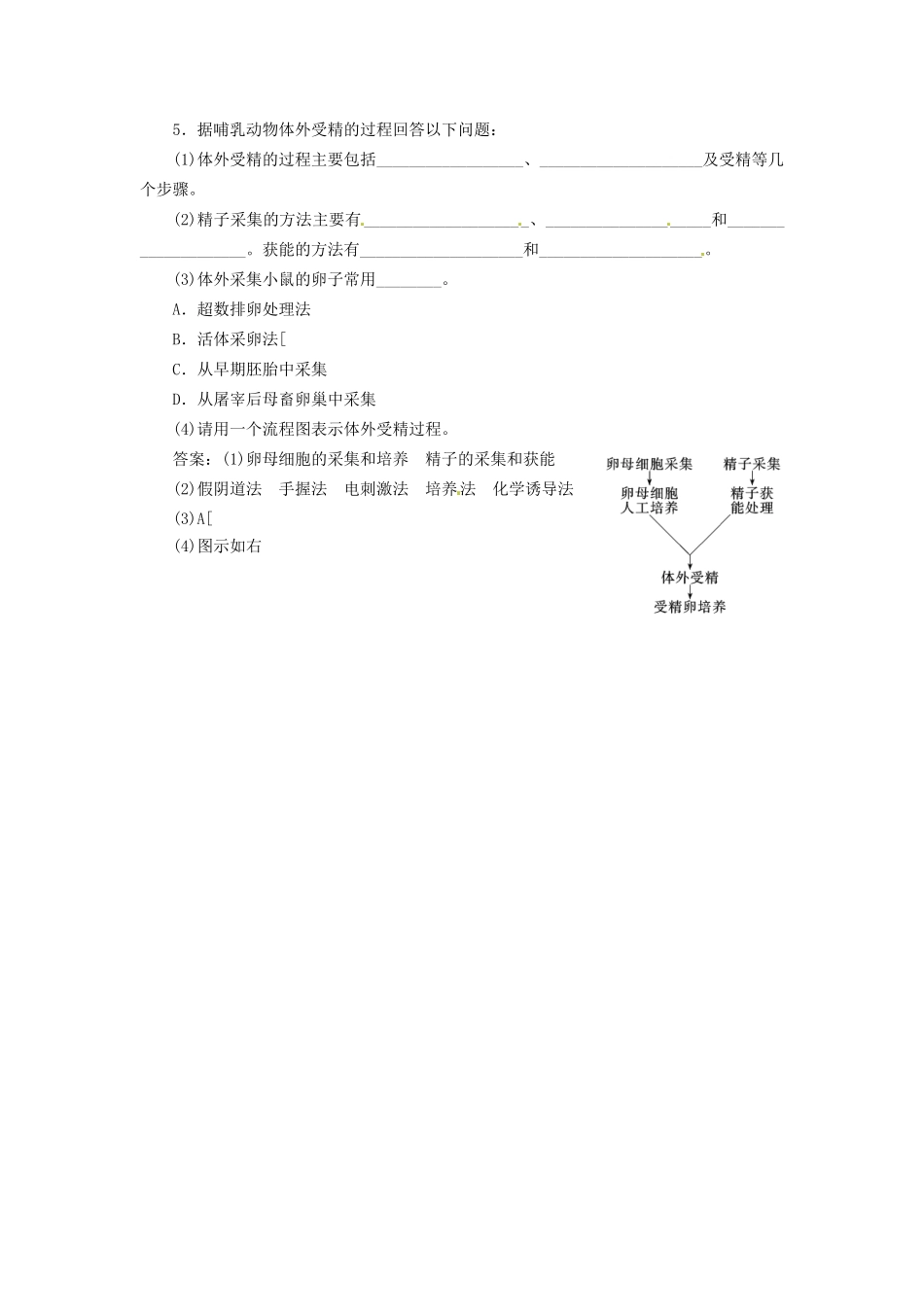 高中生物 专题3 3.2 体外受精和早期胚胎培养课堂强化 新人教版选修3_第2页