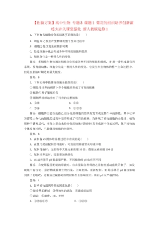 高中生物 专题3 课题1 菊花的组织培养创新演练大冲关课堂强化 新人教版选修1
