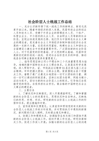2024年社会阶层人士统战工作总结