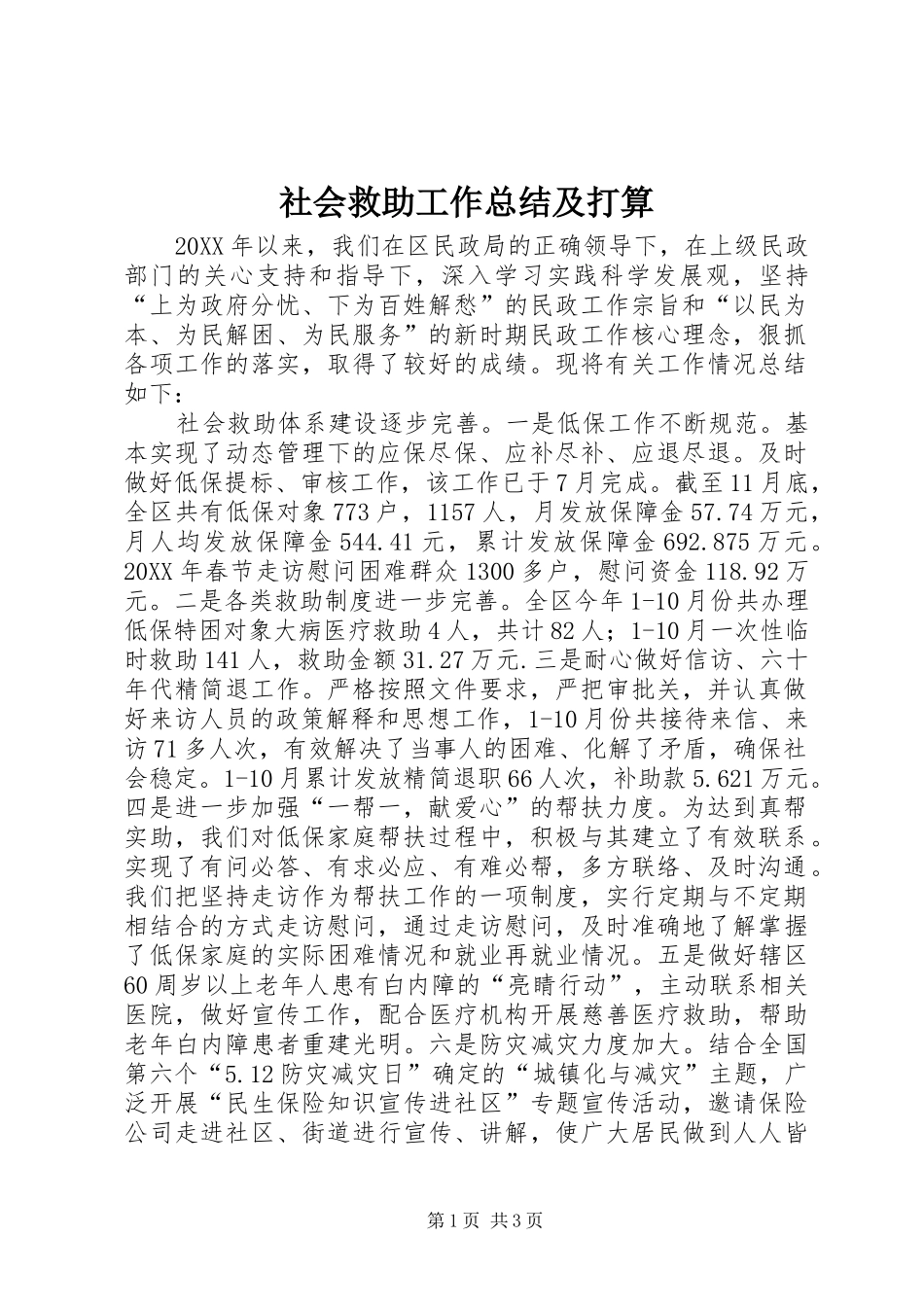 2024年社会救助工作总结及打算_第1页