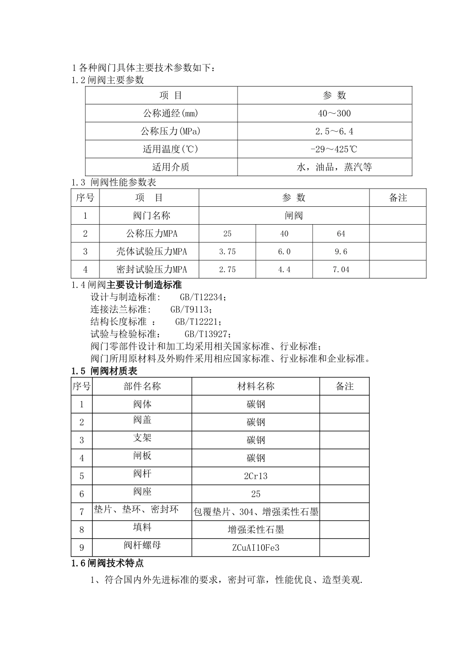 各种阀门技术参数和相应制造工艺要求_第1页