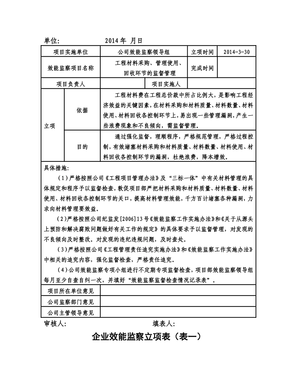 各部门企业效能监察立项表_第2页