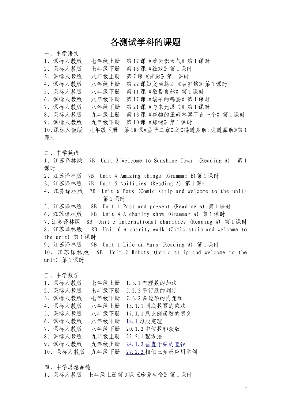 各测试学科的课题_第1页