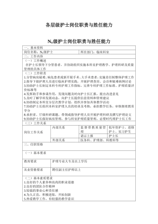 各层级护士岗位职责与胜任能力