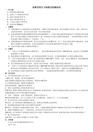 各种空间尺寸标准