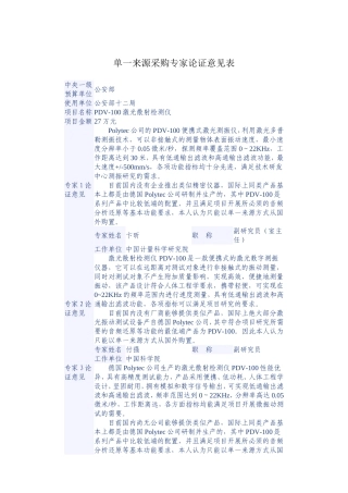 单一来源采购专家论证意见表