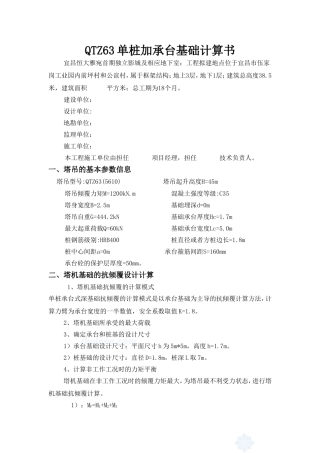 单桩承台式塔吊基础计算书