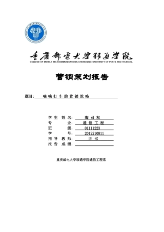 嘀嘀打车的营销策划报告