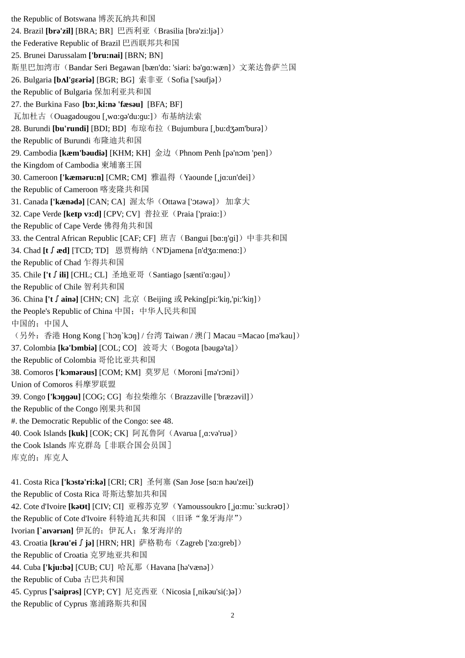 各国及首都英文名(带音标)_第2页