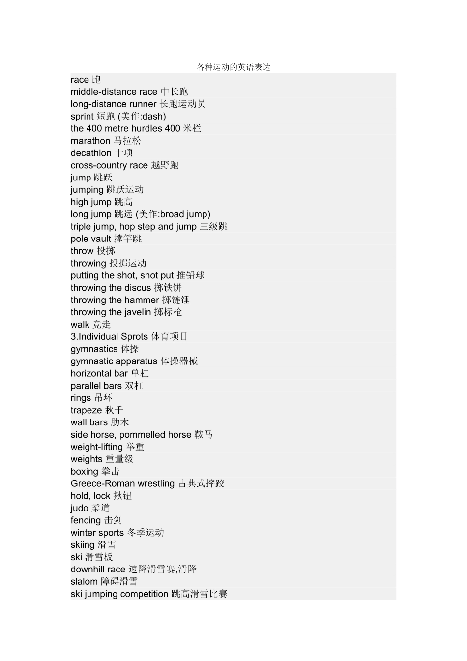 各种运动的英语表达_第1页