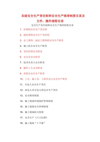 各级安全生产责任制和安全生产规章制度目录及文件(同名21983)