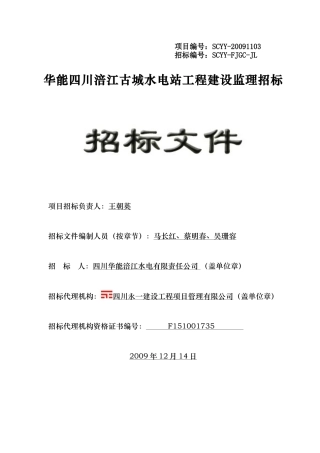 古城电站监理招标文件(定稿)20091223