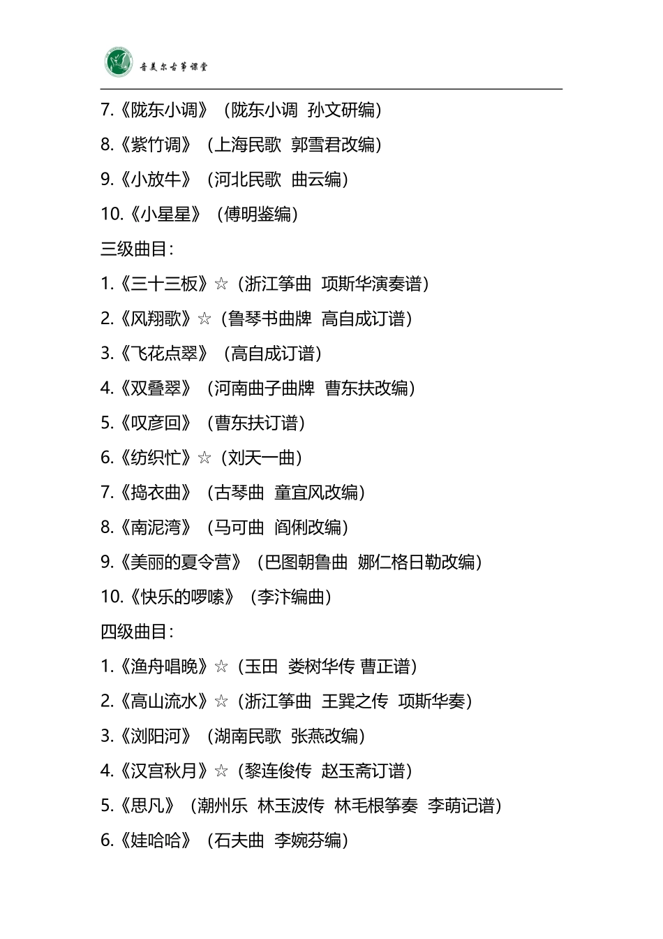 古筝专业考级曲目大全(1-10级)_第2页