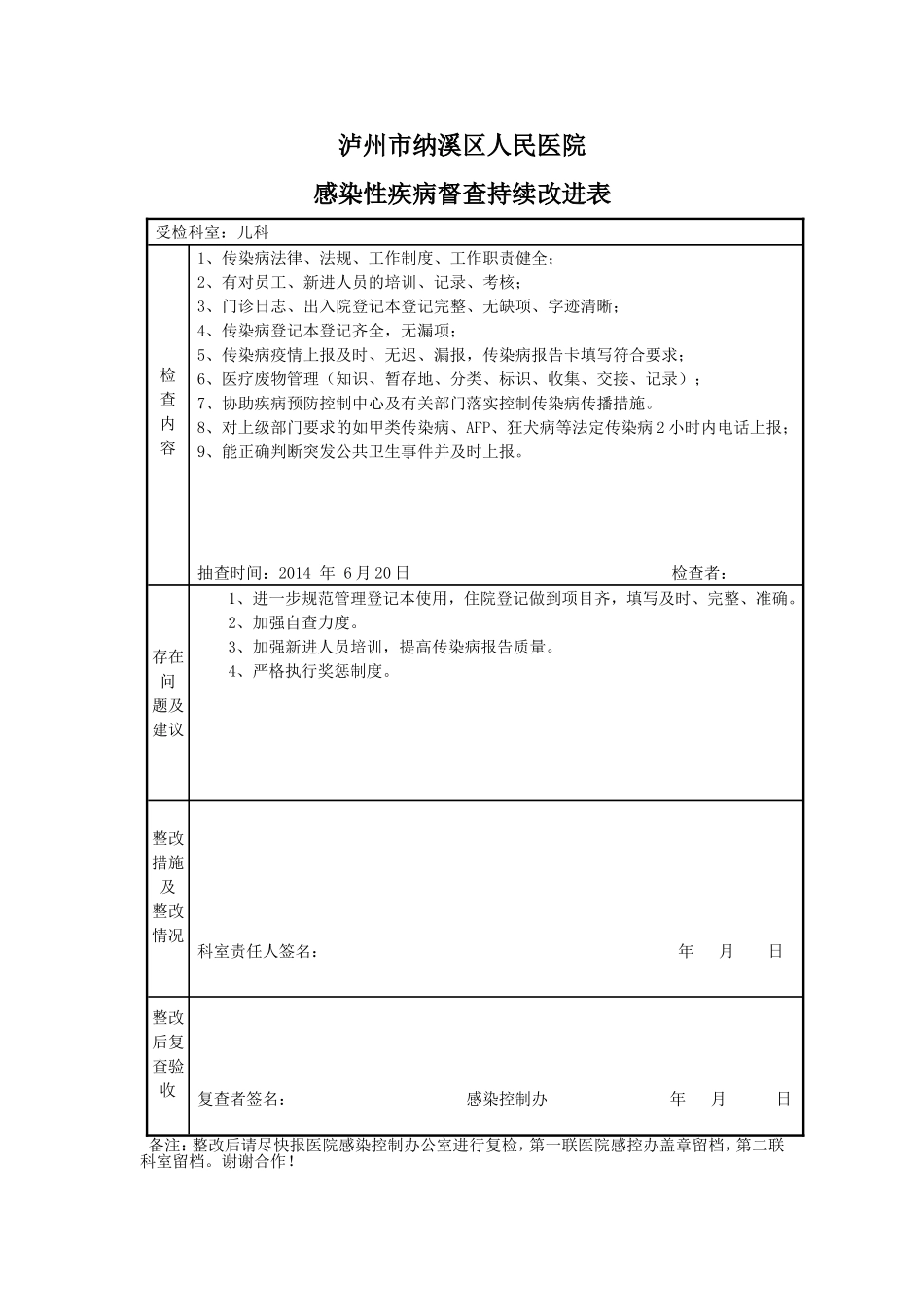 各科室持续改进表_第1页