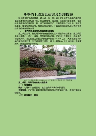 各类挡土墙常见病害及处理措施