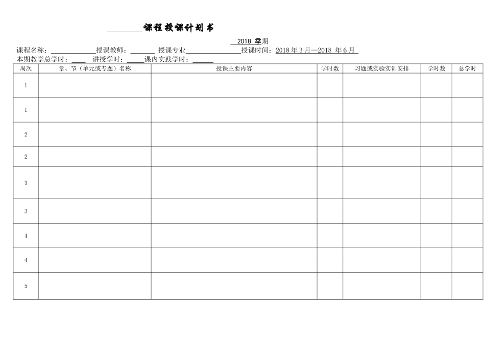 各类课程授课计划书模板_第1页