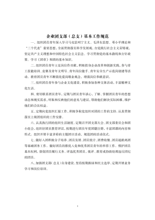 各类团支部(总支)基本工作规范-企业团支部(总支)基本工作规范(试行)