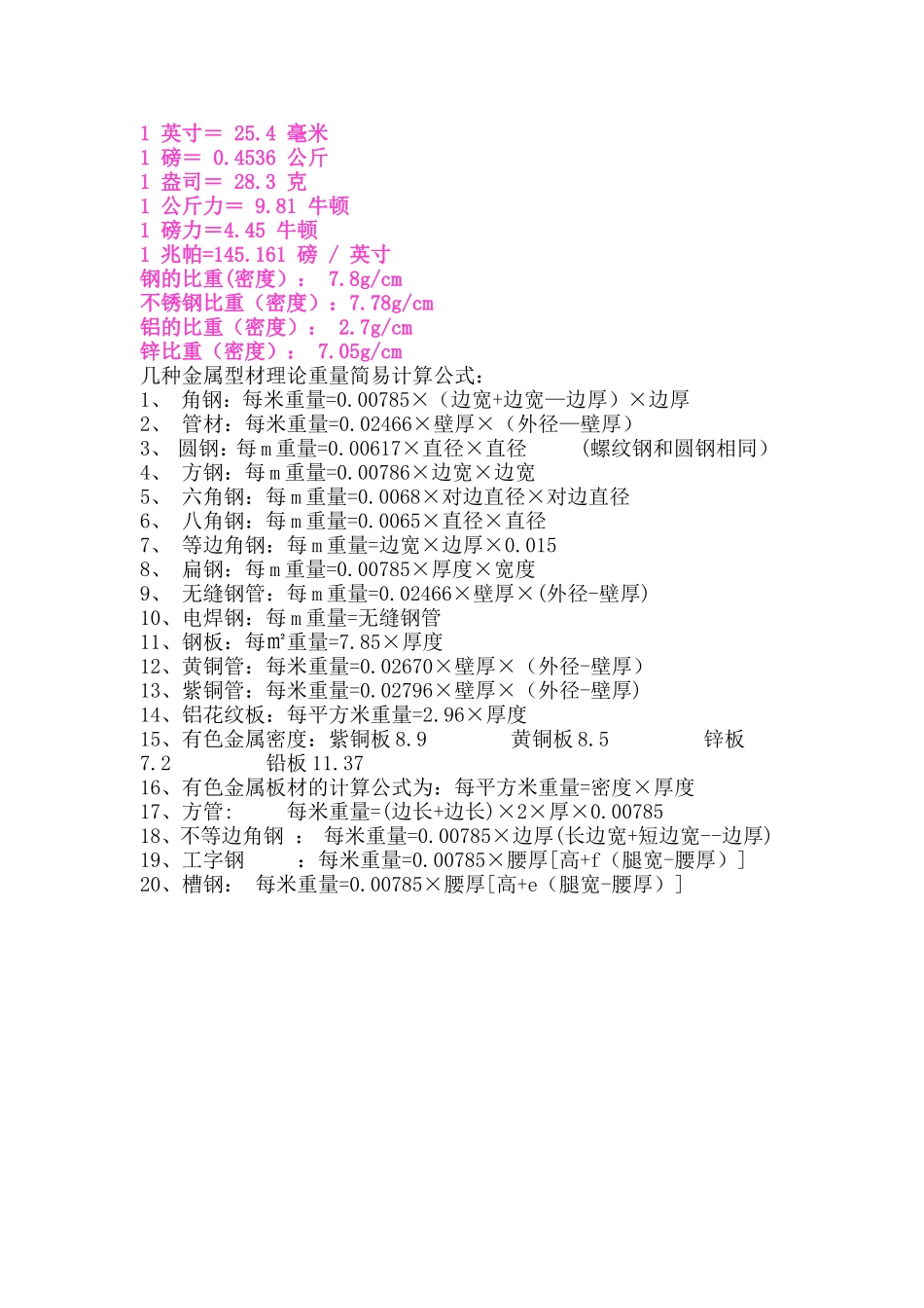 各类型材料的重量计算公式_第3页