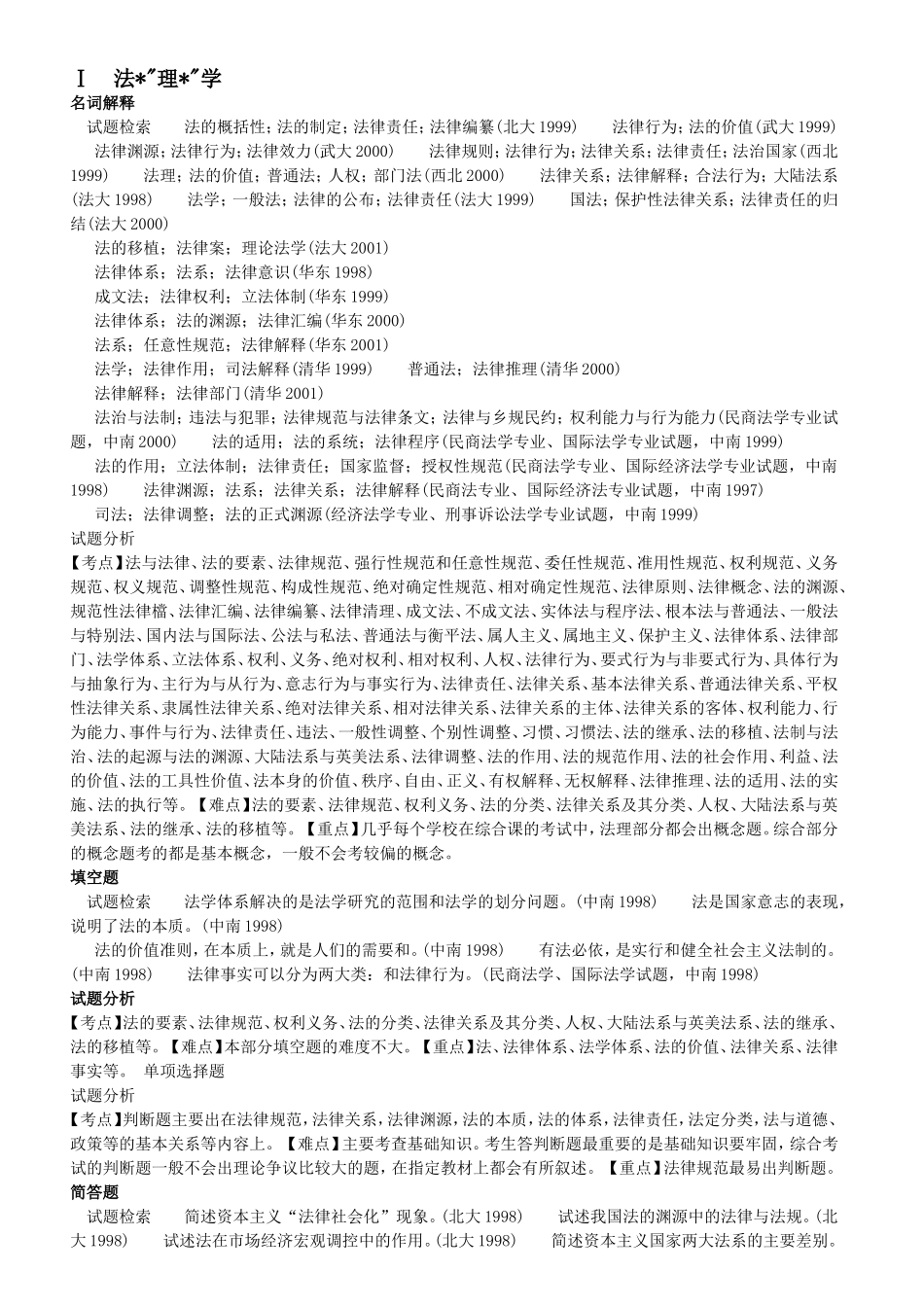 各名校法学专业课真题分析-概论_第1页