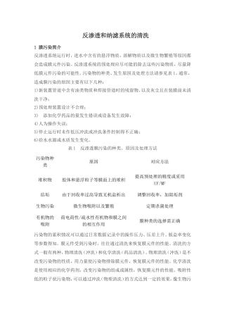 反渗透和纳滤系统的清洗