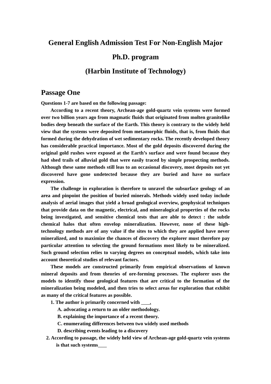 哈工大考博英语真题以及答案_第1页