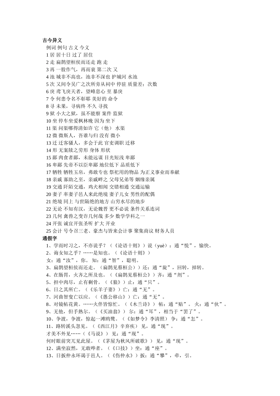 古今异义&通假字_第1页