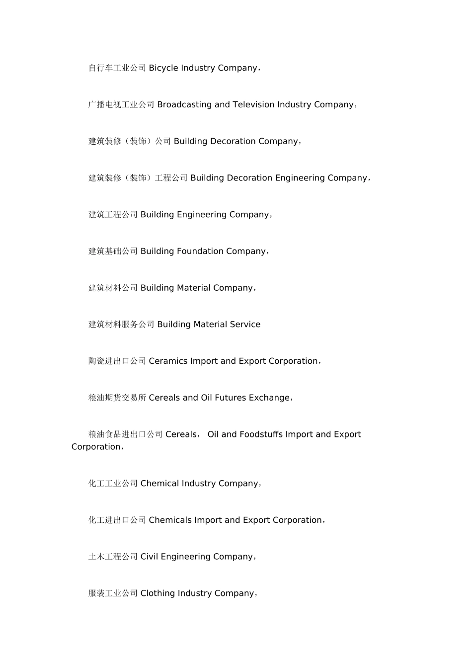 各行业公司名称中英文对照表_第2页