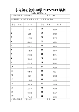 各兴趣小组学生名单小组名单
