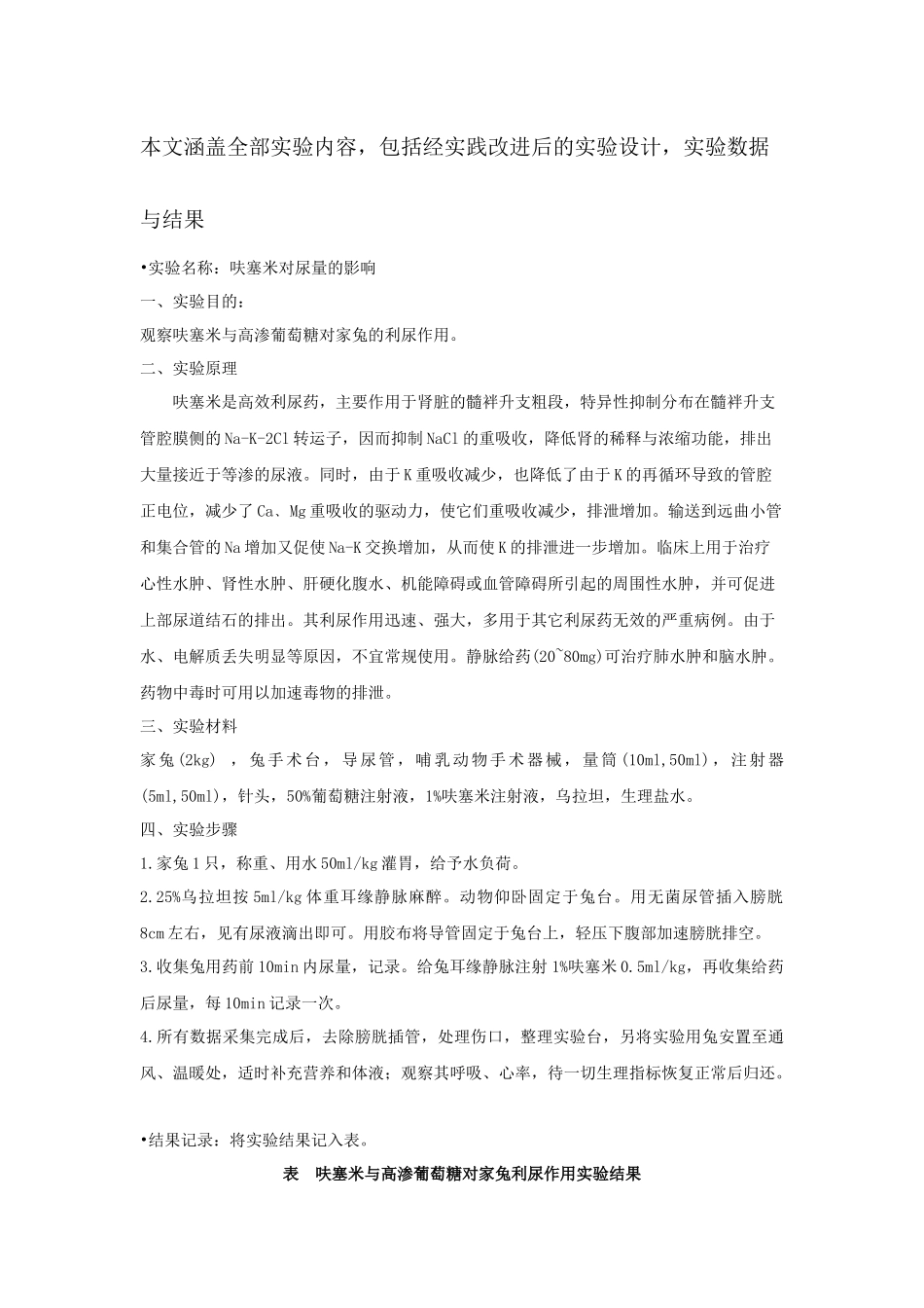 呋塞米对尿量的影响-实验设计_第1页