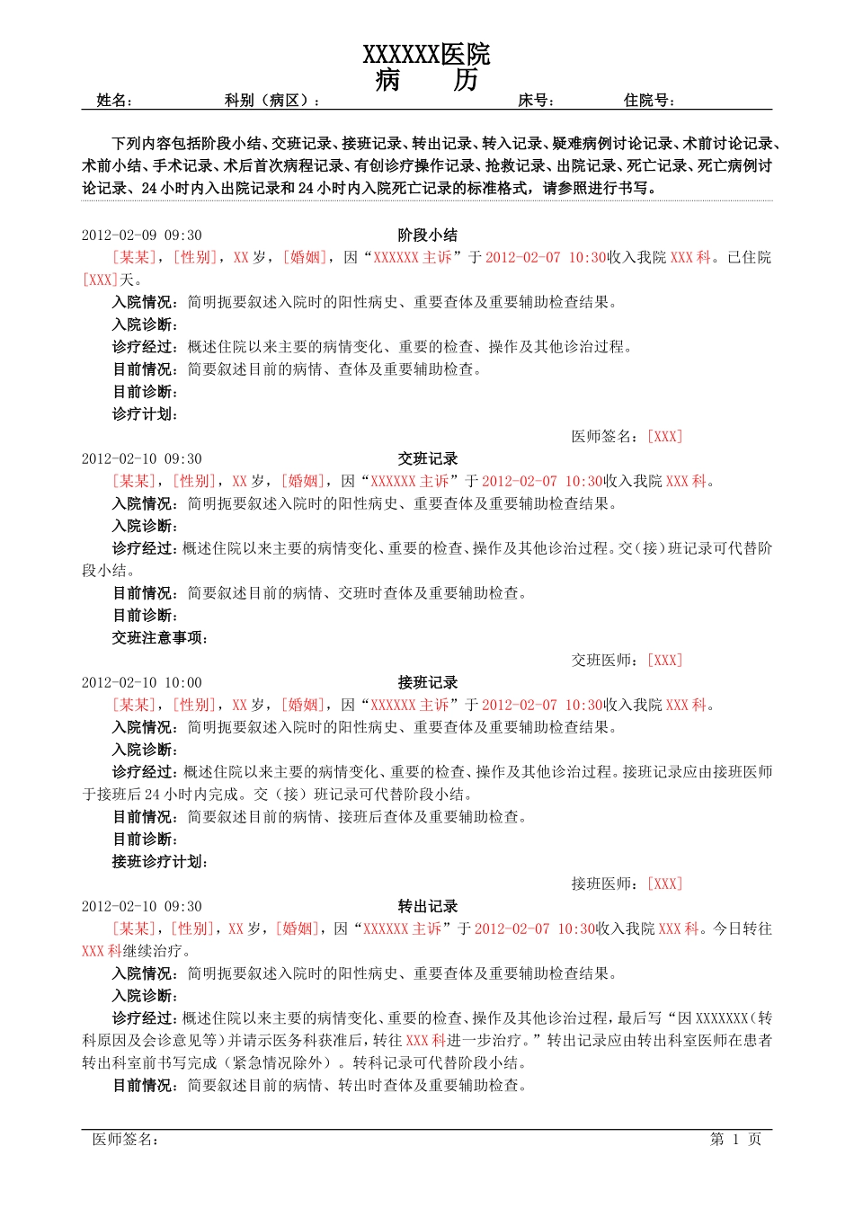 各种病程记录模板_第1页