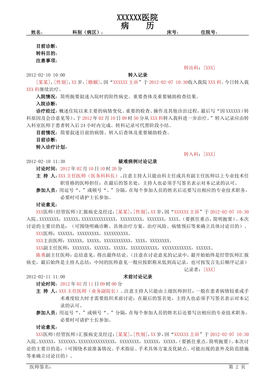各种病程记录模板_第2页