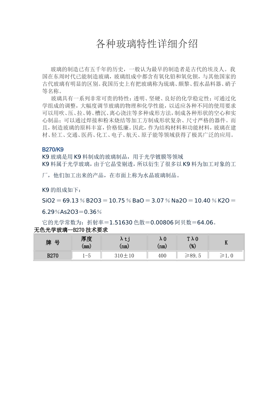 各种玻璃特性详细介绍_第1页