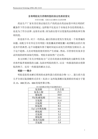 含有明胶处方药物剂型的溶出性质的变化