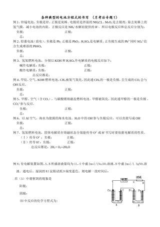 各种典型的原电池方程式的书写2010