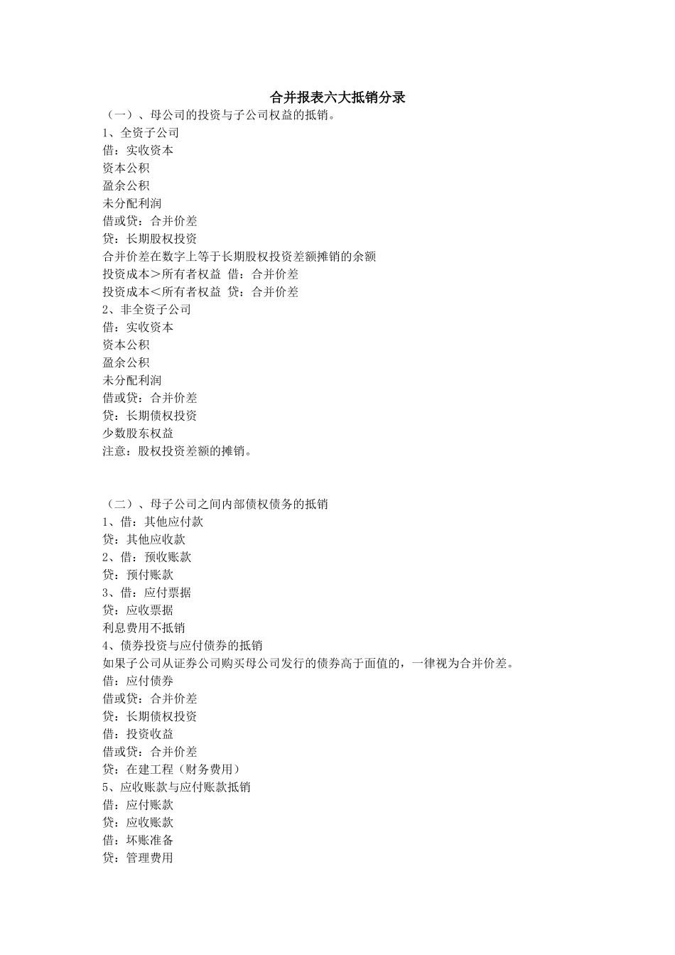 合并会计报表六大抵销分录_第1页
