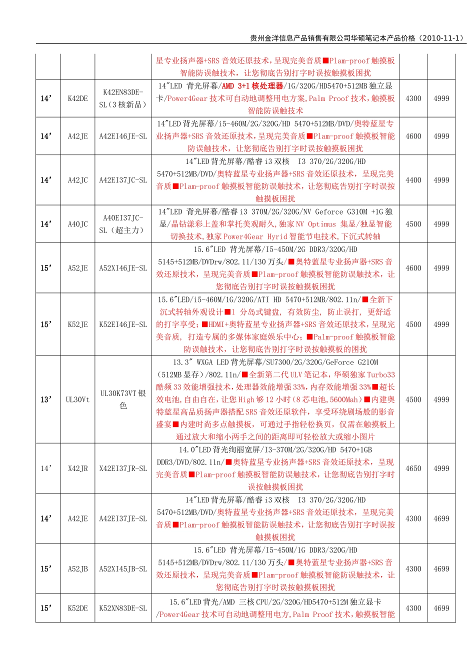 华硕笔记本电脑报价单2010-11-1主力_第3页