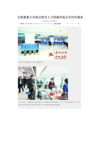 合肥要素大市场合肥市人力资源市场正式对外服务