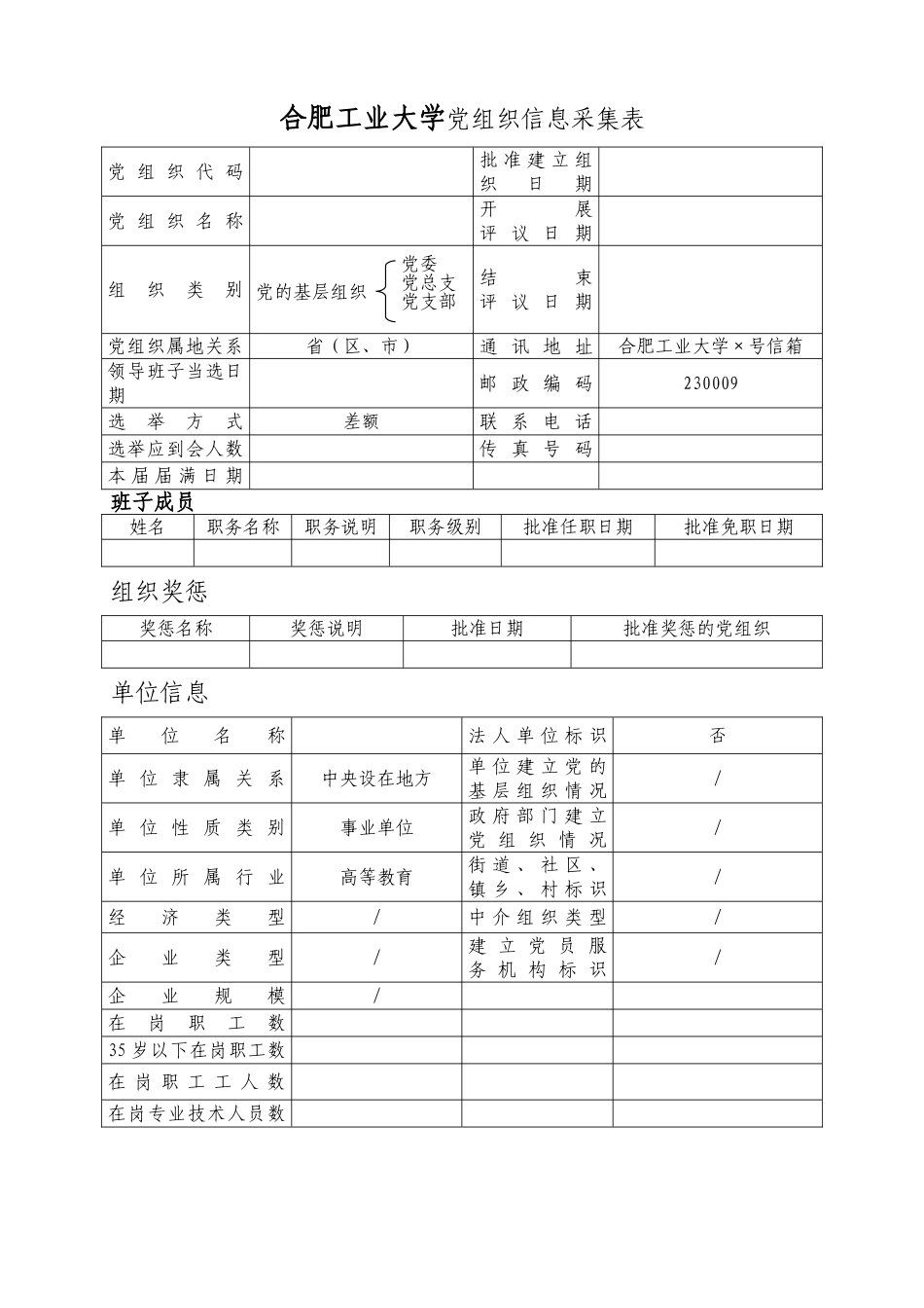 合肥工业大学党组织信息采集表_第1页