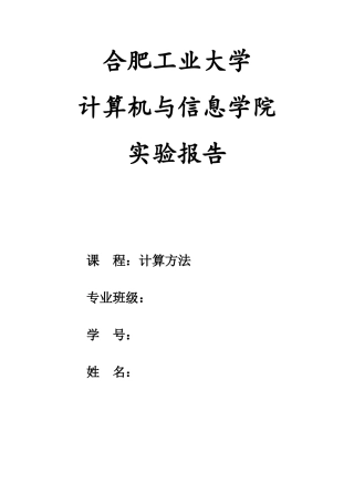 合肥工业大学-计算机专业-计算方法实验报告