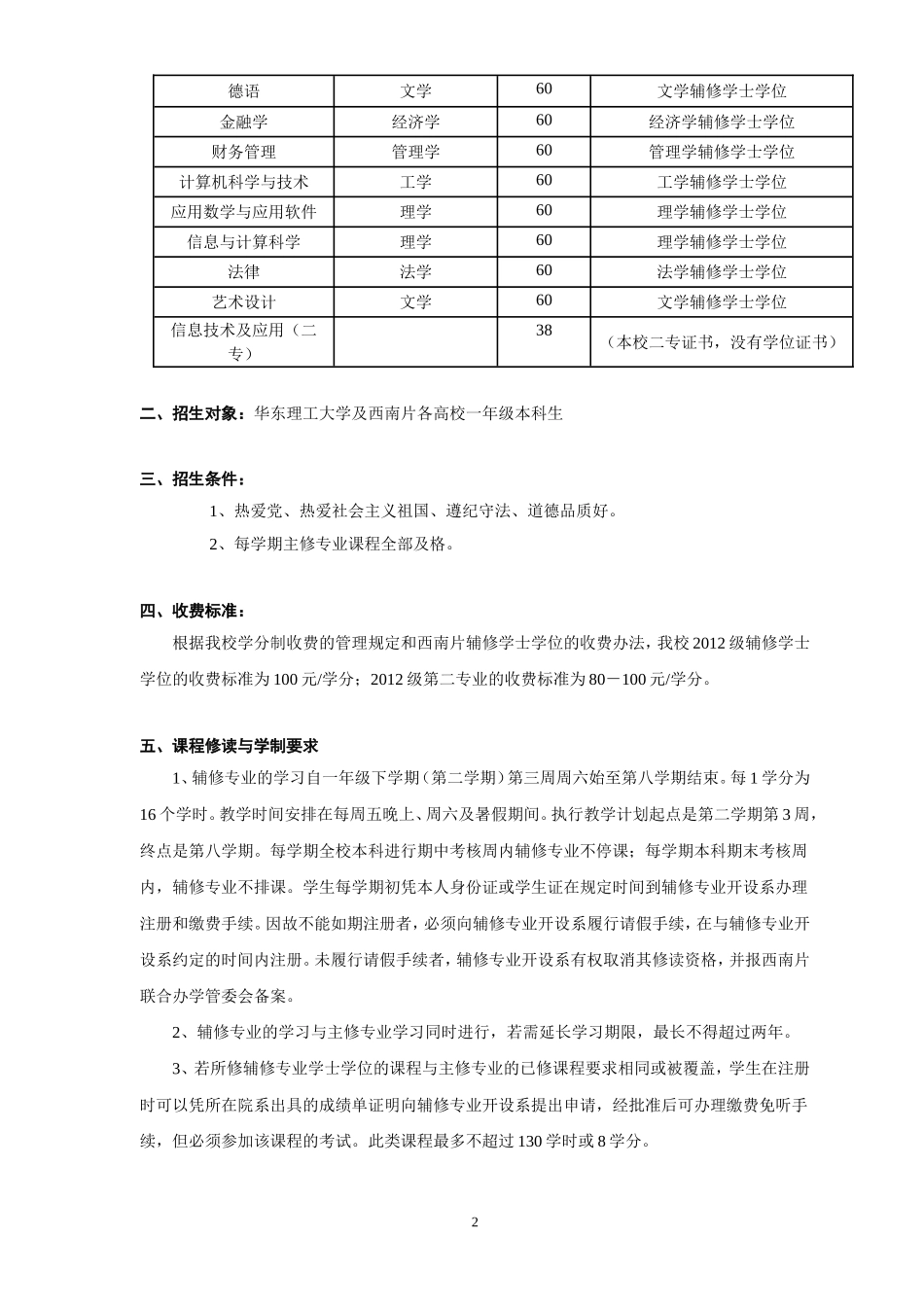 华东理工大学2012级辅修专业管理手册_第2页
