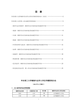 华东理工大学2012级辅修专业管理手册