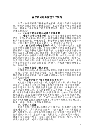 合作项目财务管理
