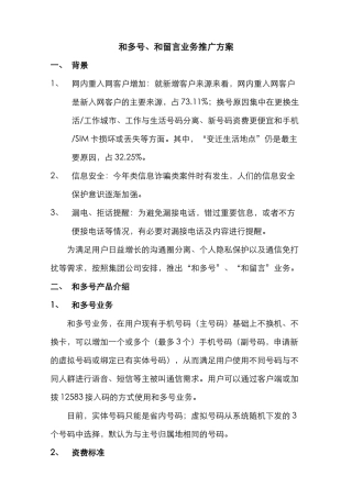 和多号及和留言业务推广方案[1]