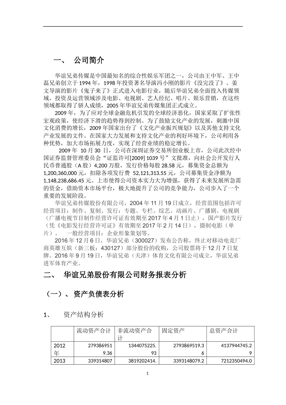 华谊兄弟股份有限公司财务报表分析_第3页