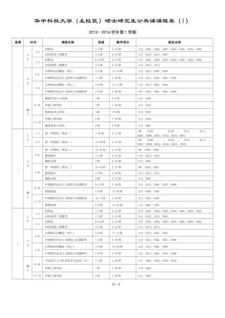 华中科技大学2015-2016学年第1学期研究生公共课课表(更新)