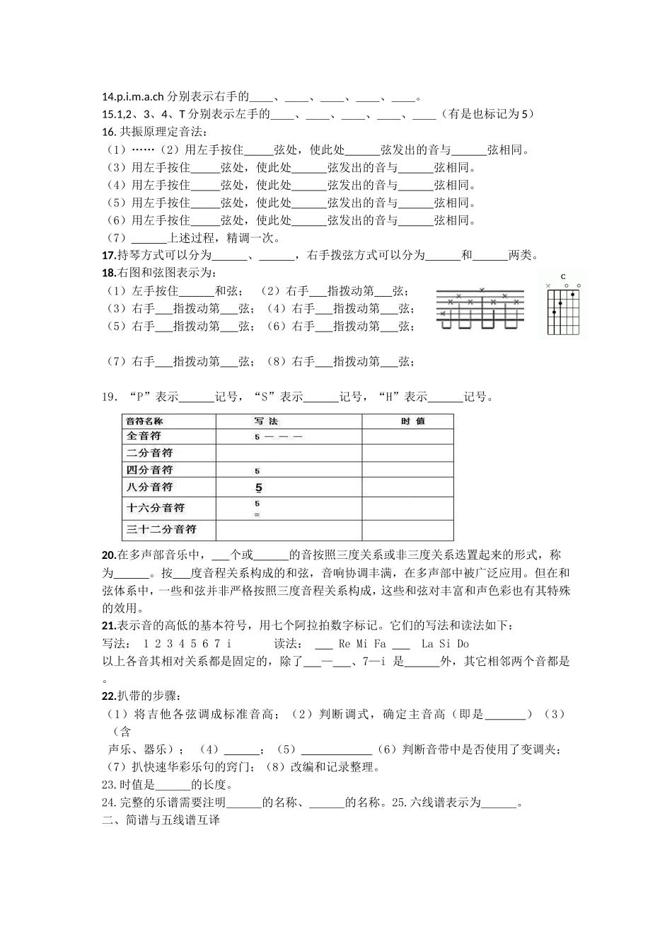 吉他音乐知识综合测试试题_第2页