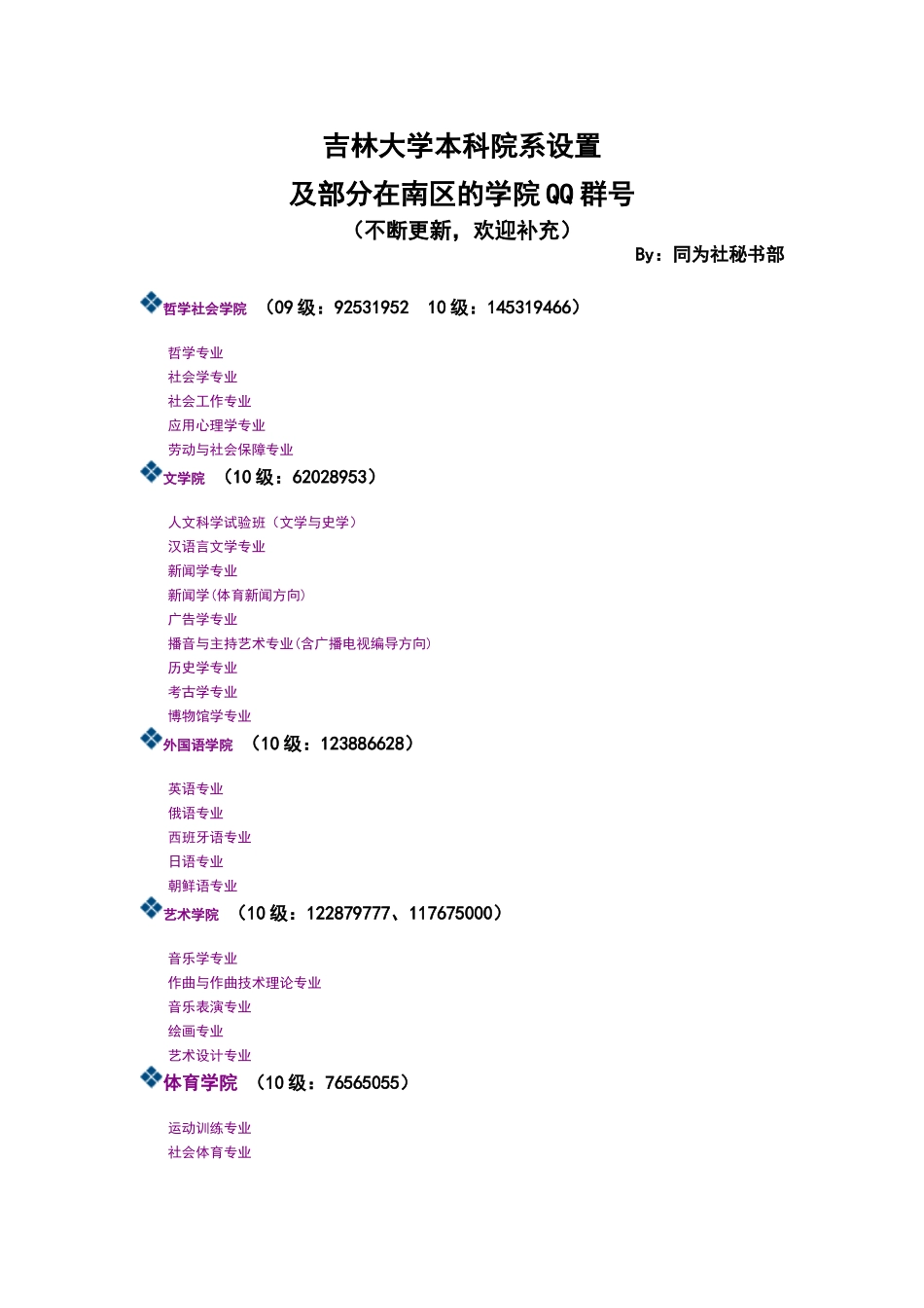 吉大院系设置及各学院QQ群号_第1页