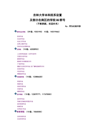 吉大院系设置及各学院QQ群号